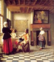 Pieter de Hooch - A Woman Drinking with Two Men and a Serving Woman